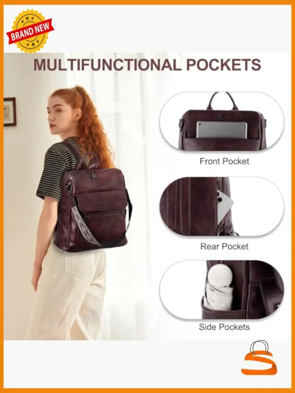 Large Vegan Leather Backpack Purse with Wallet Pouch Set Convertible Handbag